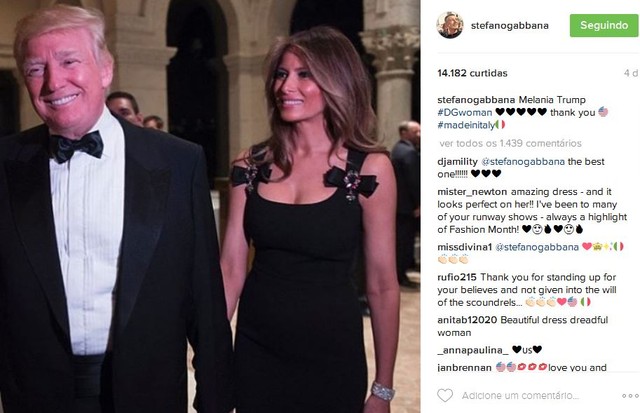 Stefano Gabbana comemora look Dolce e Gabbana usado por Melania Trump (Foto: Reprodução)