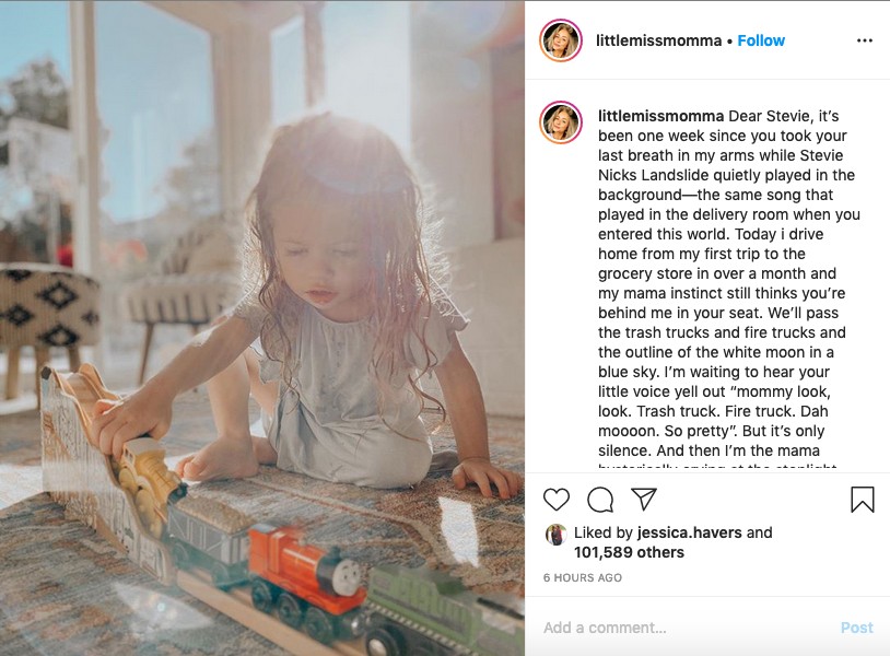 A carta da influenciadora Ashley Stock se despedindo da filha de 3 anos que morreu por causa de um tumor no cérebro (Foto: Instagram)