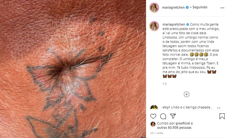 Gretchen sofre críticas por tatuagem em umbigo e posta contra haters (Foto: Reprodução/Instagram)