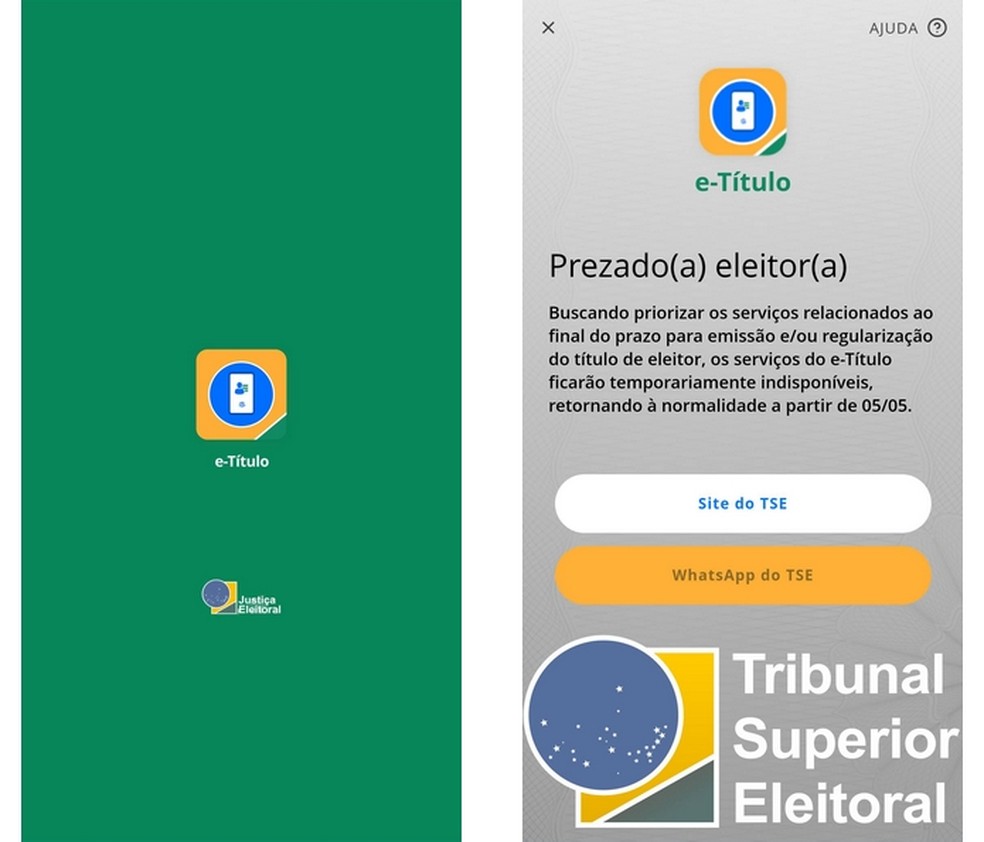 Mensagem exibida no aplicativo e-Título, do TSE — Foto: Reprodução/Raquel Freire
