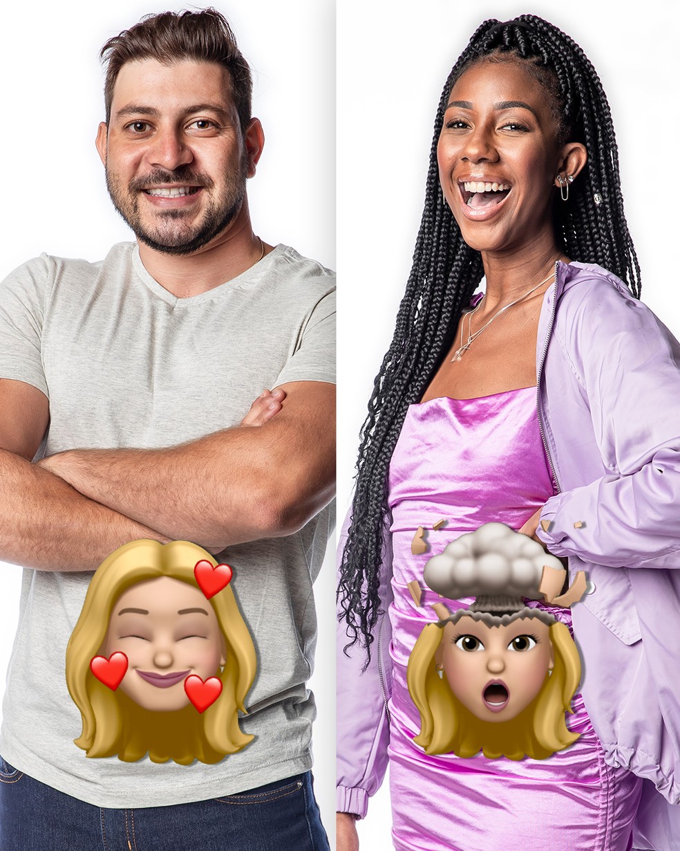 Caio e Camilla de Lucas  recebem emojis de Kerline — Foto: Globo