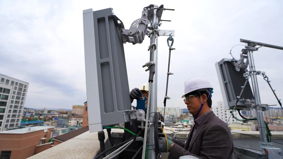 Instalação de antenas 5G da empresa sueca Ericsson, na Coreia do Sul. — Foto: Divulgação/Ericsson