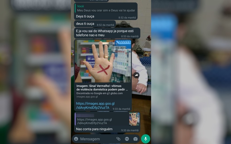 Vítima de estupro manda foto de mão com X para a irmã pedindo ajuda em Aporé (Goiás) — Foto: Reprodução