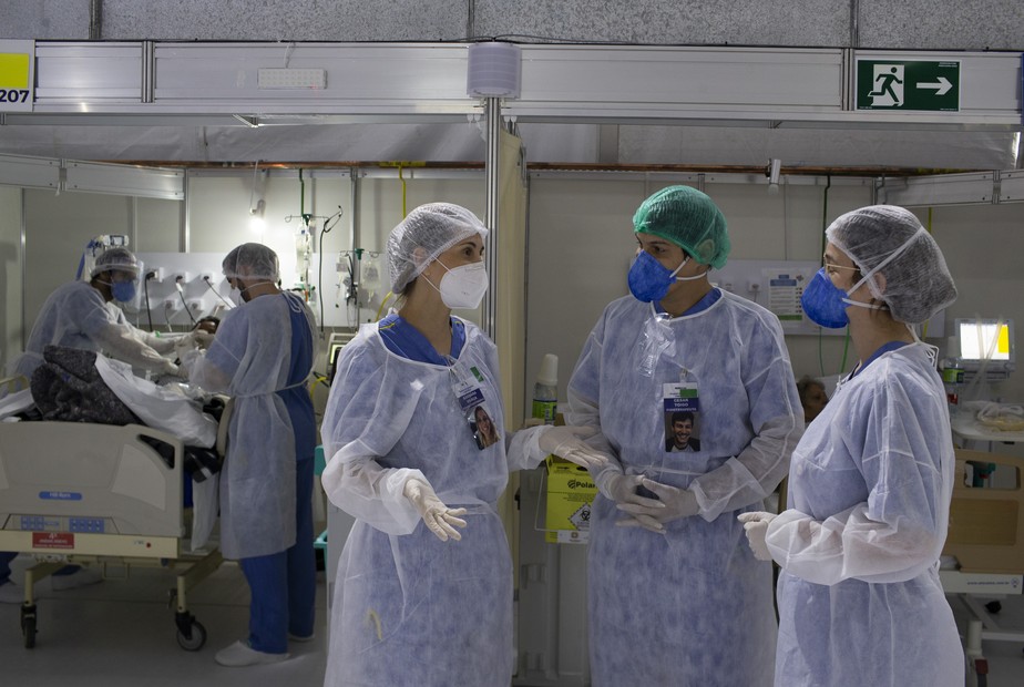 CTI do Hospital de Campanha da Lagoa-Barra, em julho de 2020. O local é administrado pela rede D'Or.
