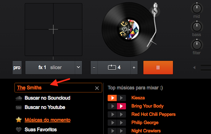 Caminho para pesquisar músicas no app You.DJ no Google Chrome (Foto: Reprodução/Marvin Costa)