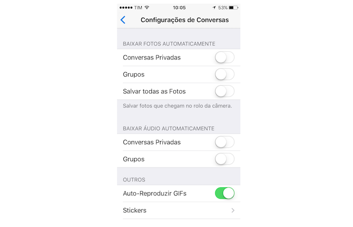 Desativando as opções de download do Telegram no iPhone (Foto: Reprodução/Marvin Costa)