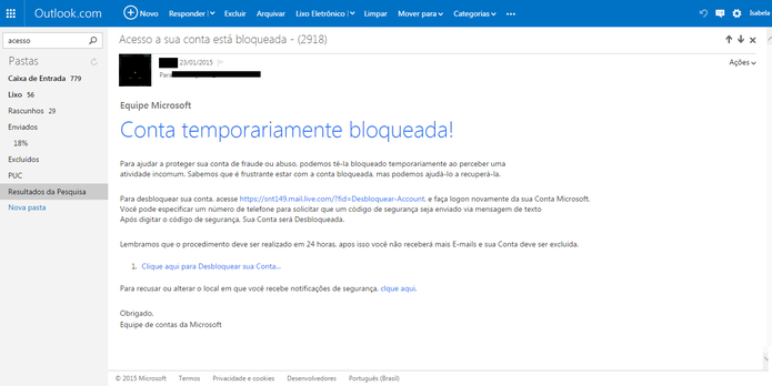 Usuários recebem e-mails com conteúdos maliciosos com diversos textos e avisos (Foto: Reprodução/Isabela Giantomaso)