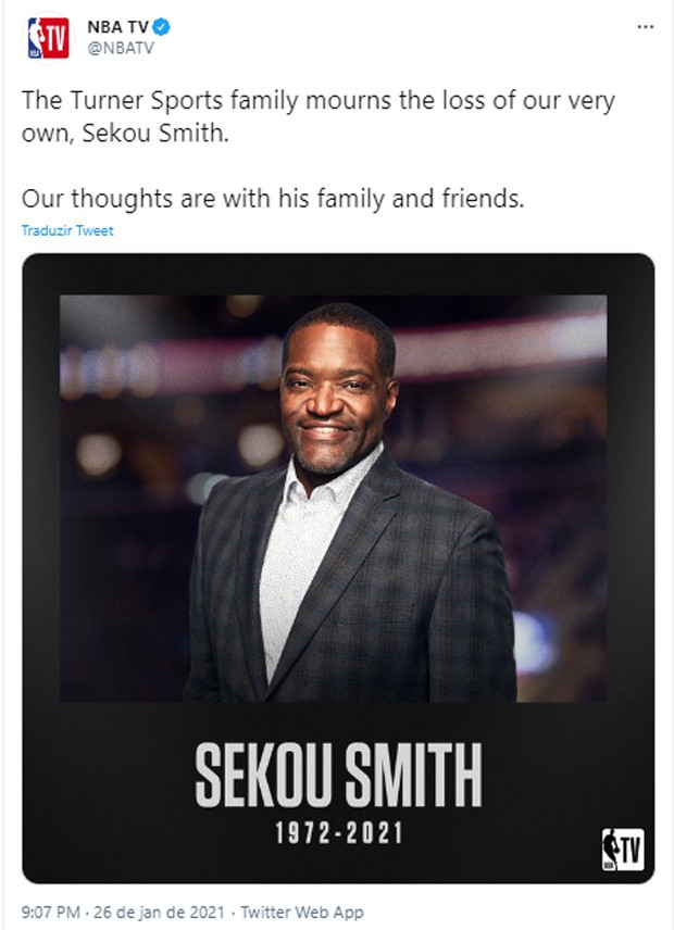 NBA TV divulga morte de Sekou Smith  (Foto: Reprodução/Twitter)
