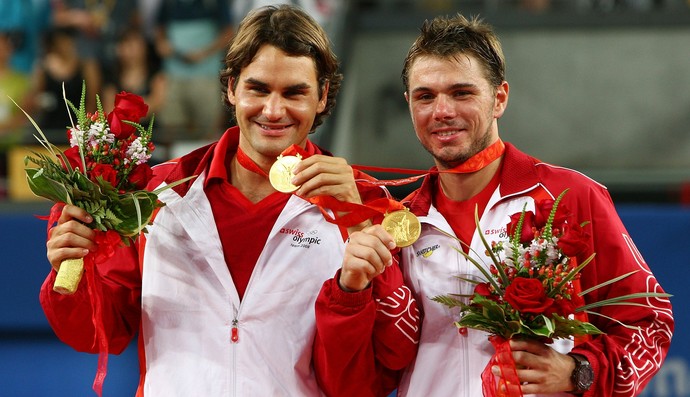 Roger Federer e Stan Wawrinka campeões olímpicos de 2008 (Foto: Getty Images)
