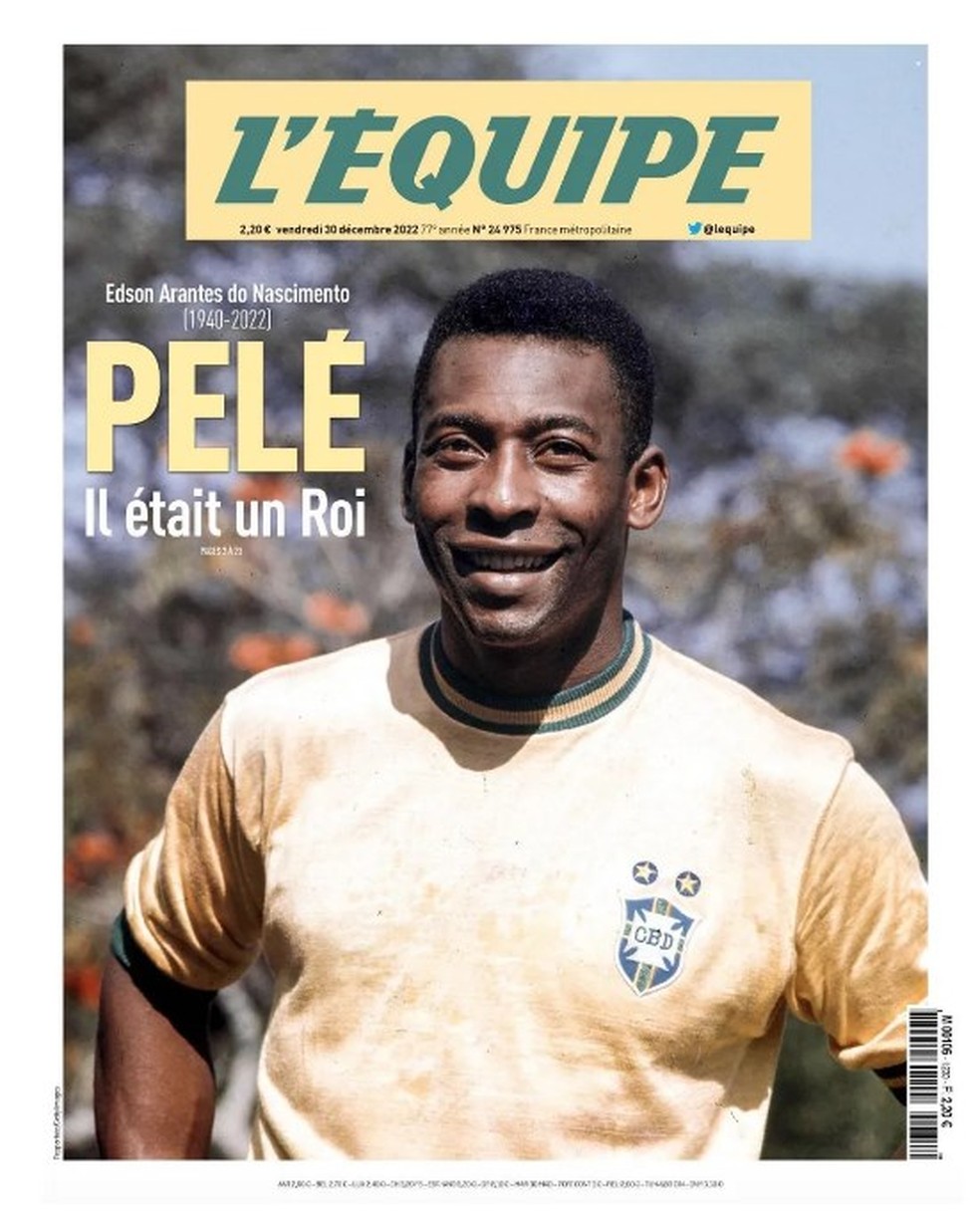 'Pelé foi um rei', estampou na capa o francês L'Équipe — Foto: Reprodução