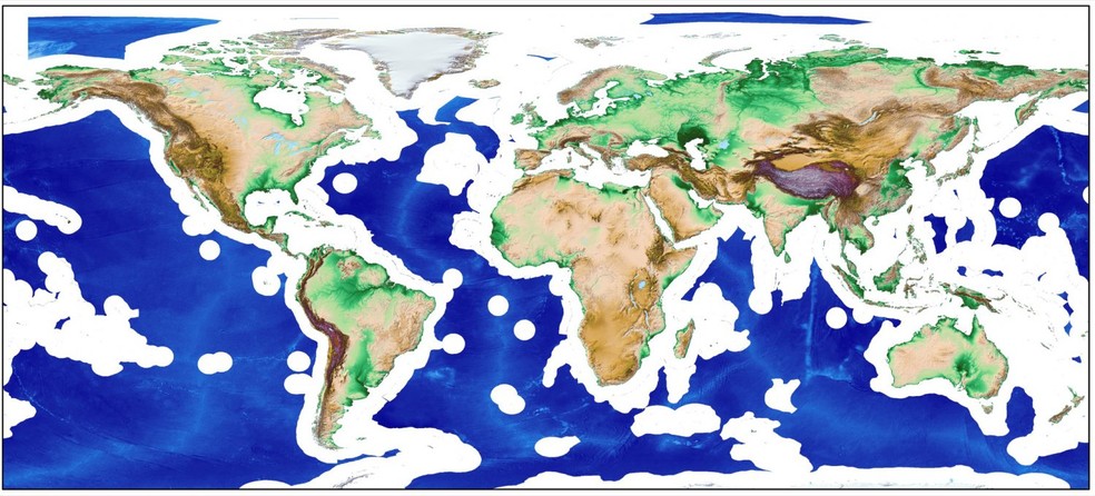 Em azul no mapa, as áreas sob autoridade da ISA (Autoridade Internacional dos Fundos Marinhos) — Foto: Reprodução/ISA