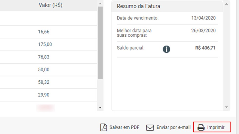 No Internet Banking é possível imprimir seus boletos e faturas — Foto: Reprodução/Gabrielle Ferreira