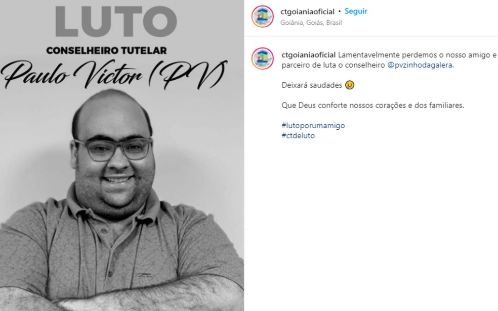 Postagem do Conselho Tutelar de Goiânia sobre a morte de 'PV' — Foto: Reprodução/Instagram