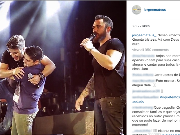 Jorge e Mateus lamentam morte do cantor Crsitiano Araújo Goiás Goiânia (Foto: Reprodução/Instagram)