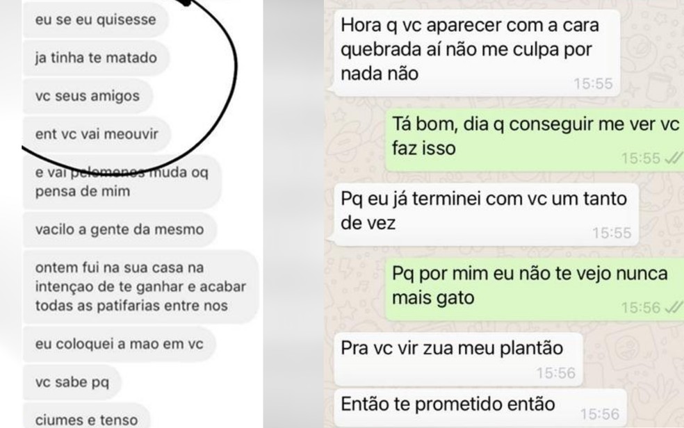 Mensagens mostram ameaça de jovem a namoradas, em Goiânia, Goiás — Foto: Thaynara Stefanny/Thauany Inácio/Arquivo Pessoal