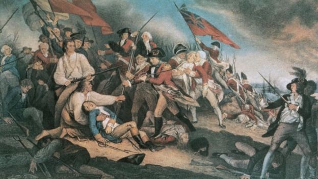 Quandro retrata a batalha de Bunker Hill: guerra de independência começou em 19 de abril de 1775 e se prolongou até 3 de setembro de 1783 (Foto: GETTY IMAGES/BBC News Brasil)
