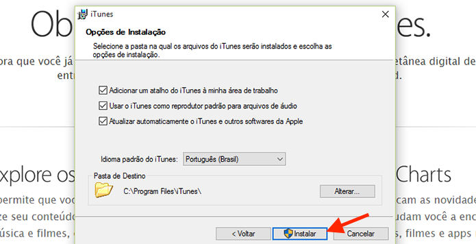 Configurando detalhes para instalação do iTunes em um computador com Windows (Foto: Reprodução/Marvin Costa)