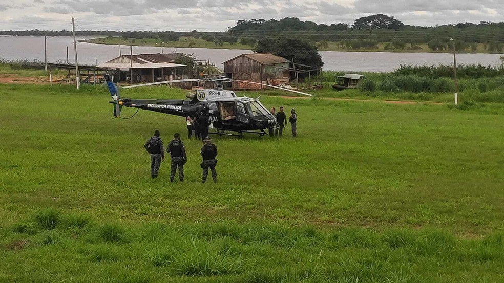 Helicóptero enviado para auxiliar vítima de estupro em Guajará-Mirim, RO — Foto: Polícia Militar/Reprodução