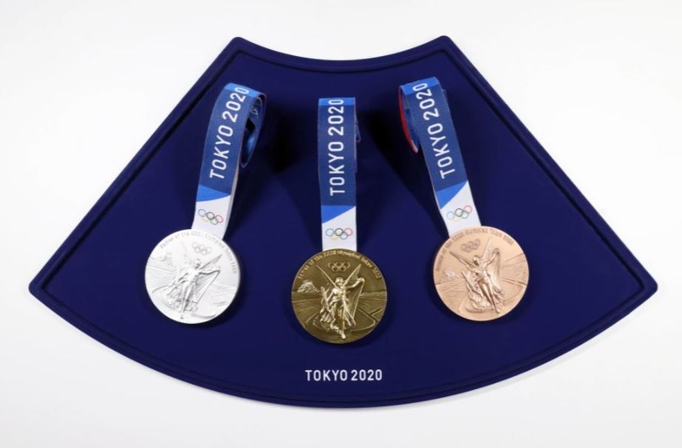 As medalhas dos jogos olímpicos de 2021 foram fabricadas com metais reaproveitados do lixo eletrônico — Foto: Divulgação
