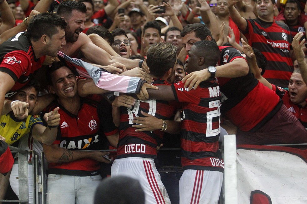 Diego comemora gol nos braÃ§os da torcida  (Foto: Futura Press)
