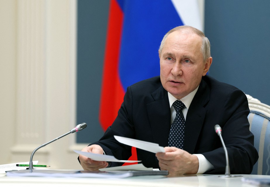 O presidente russo Vladimir Putin em reunião do Conselho de Segurança no Kremlin nesta quarta-feira