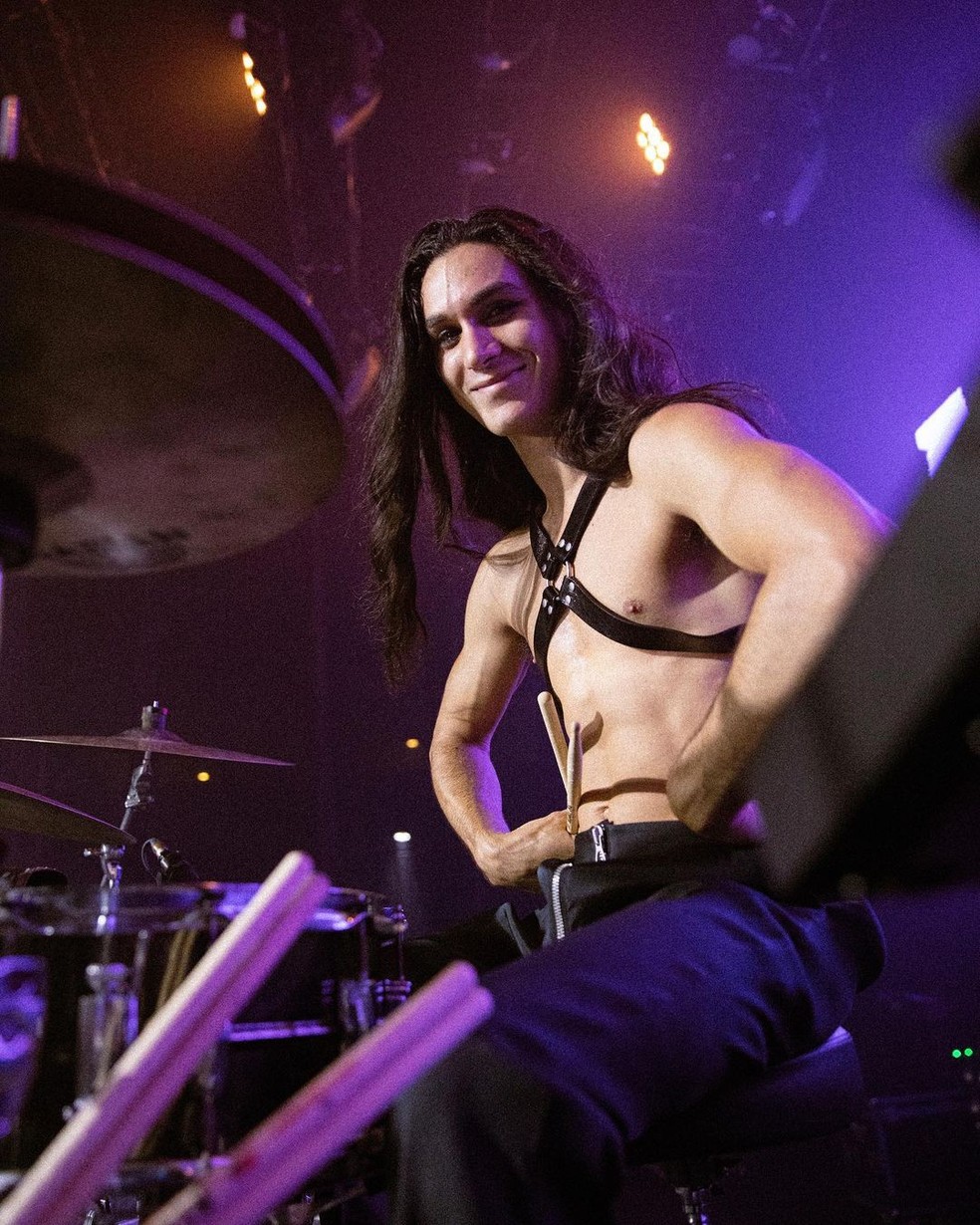 Baterista Ethan Torchio durante show da Maneskin em São Paulo — Foto: Reprodução/Instagram