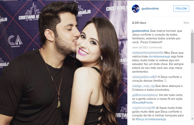 Cantor Gustavo Lima lamenta o acidente do amigo Cristiano Araújo Goiás (Foto: Reprodução/Instagram)