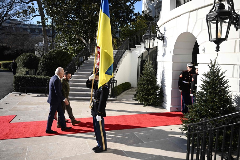 O presidente dos Estados Unidos, Joe Biden, recebe o presidente da Ucrânia, Volodymyr Zelensky, na Casa Branca