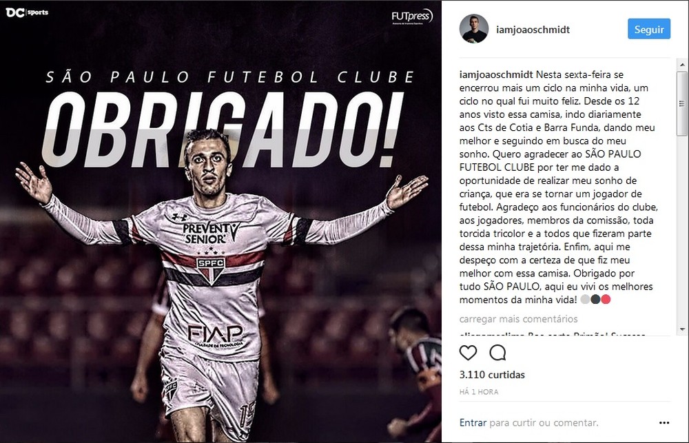 João Schmidt se despede, agradece e valoriza carreira no São Paulo