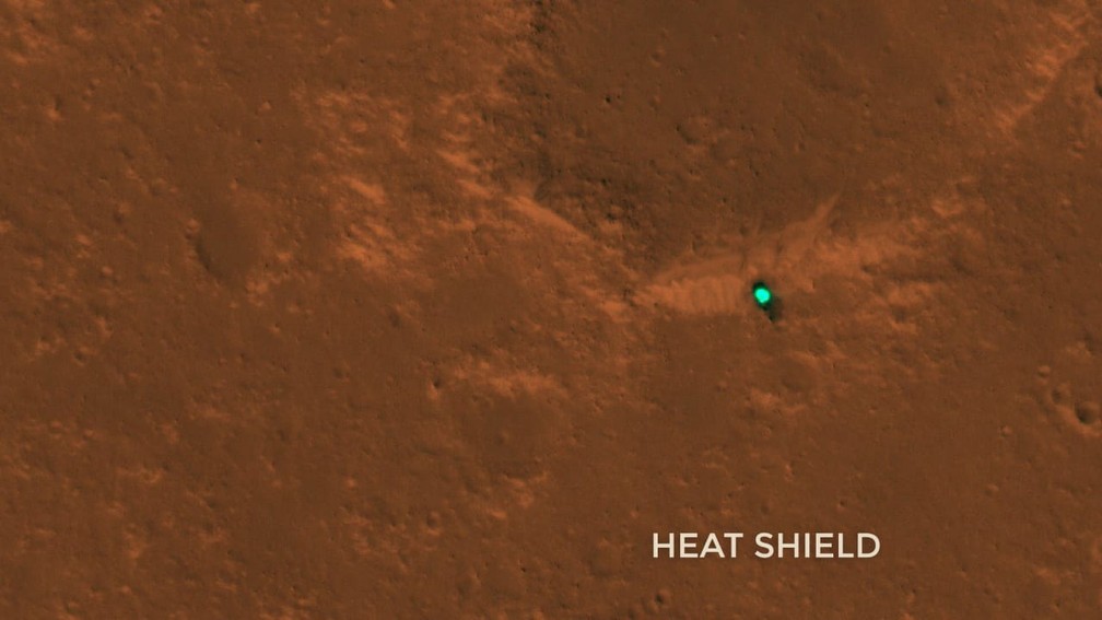 Escudo térmico da InSight em Marte, visto do espaço. — Foto: Nasa/JPL-Caltech/Universidade do Arizona.
