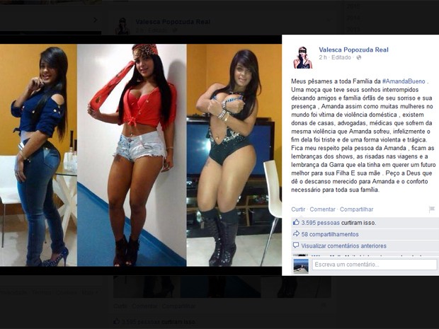 Valesca Popozuda postou mensagem de solidariedade à família de Amanda Bueno (Foto: Reprodução / Facebook)