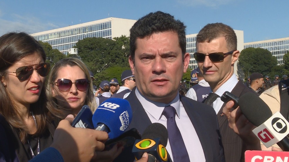 Ministro da Justiça Sérgio Moro durante abertura da operação Tiradentes — Foto: TV Globo/reprodução