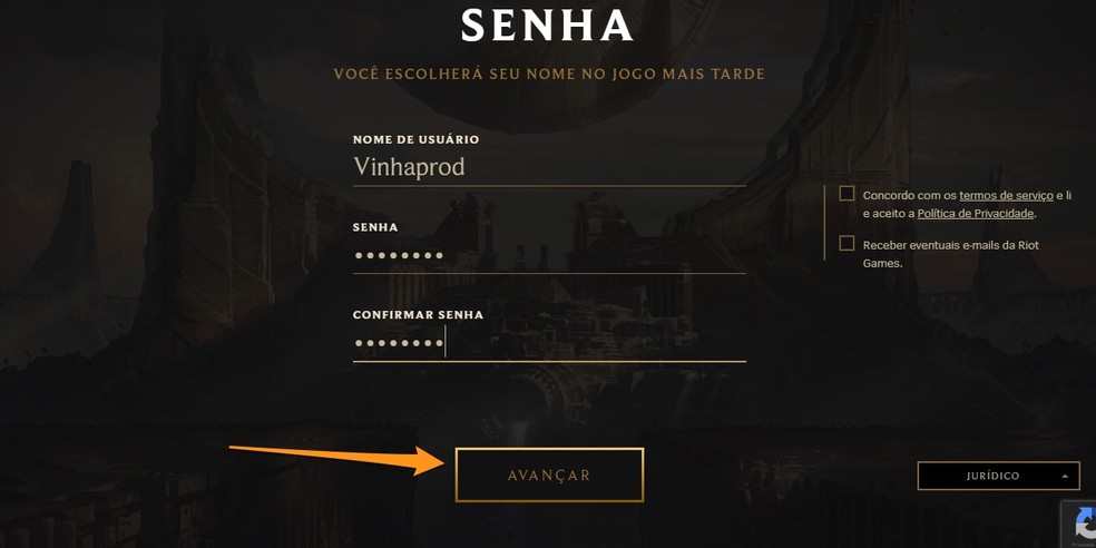 Crie uma senha e prossiga com a instalaçãoo de League of Legends (Foto: Reprodução/Felipe Vinha)