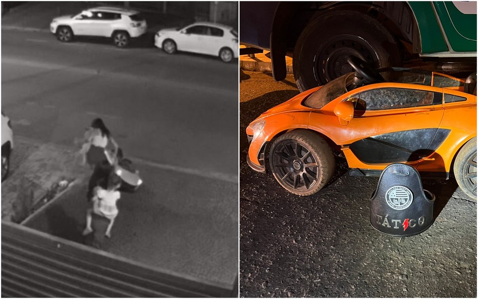 Mulheres são filmadas levando carrinho elétrico em parque de Anápolis, Goiás — Foto: Reprodução/TV Anhanguera