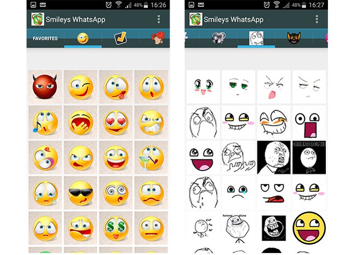 Smileys for WhatsApp tem atalho rápido no mensageiro e variedade de emoticons (Foto: Reprodução/Barbara Mannara)