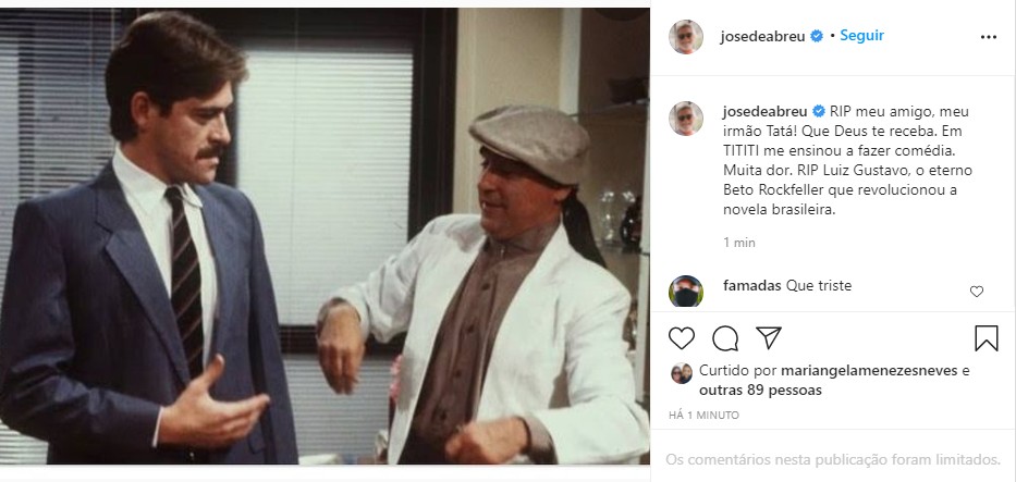José de Abreu se despede de Luís Gustavo (Foto: Reprodução Instagram)