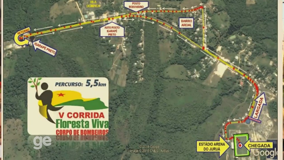 Percurso da 5ª Corrida Floresta Viva, em Cruzeiro do Sul (AC) (Foto: Reprodução)