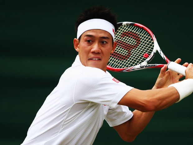 LONDON, ENGLAND - JULY 01:  Kei Nishikori of Japan during his Gentlemen's Singles fourth round match against Milos Raonic of Canada on day eight of the Wimbledon Lawn Tennis Championships at the All England Lawn Tennis and Croquet Club on July 1, 2014 in  (Foto: Getty Images)