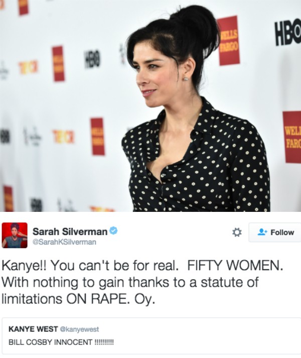 A resposta da atriz Sarah Silverman para Kanye West (Foto: Getty Images/Twitter)
