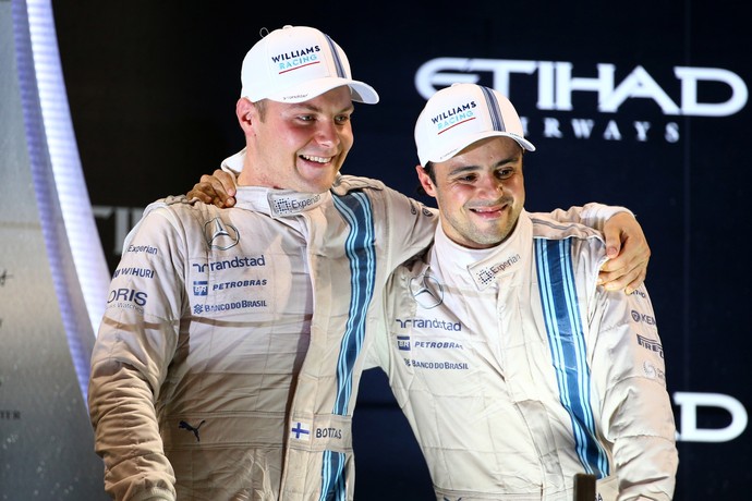 Valtteri Bottas e Felipe Massa no pódio do GP de Abu Dhabi, que encerrou a temporada 2014 (Foto: Getty Images)
