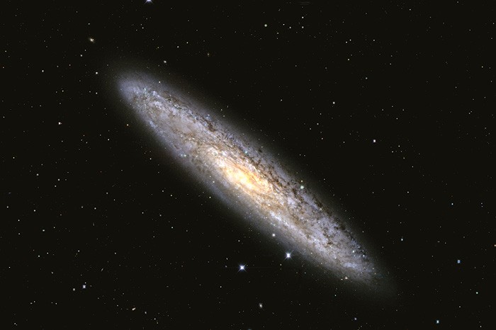 Galáxia espiral NGC-253, situada na constelação do Escultor. (Foto: Fermilab)