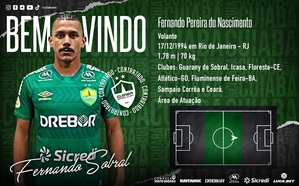 Cuiabá anuncia contratação do volante Fernando Sobral — Foto: AssCom Dourado