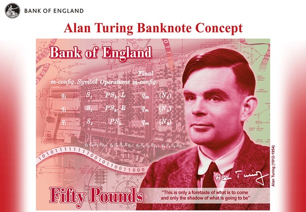 Imagem do matemático Alan Turing que estampará nova nota de 50 libras (Foto: Divulgação/Banco da Inglaterra)