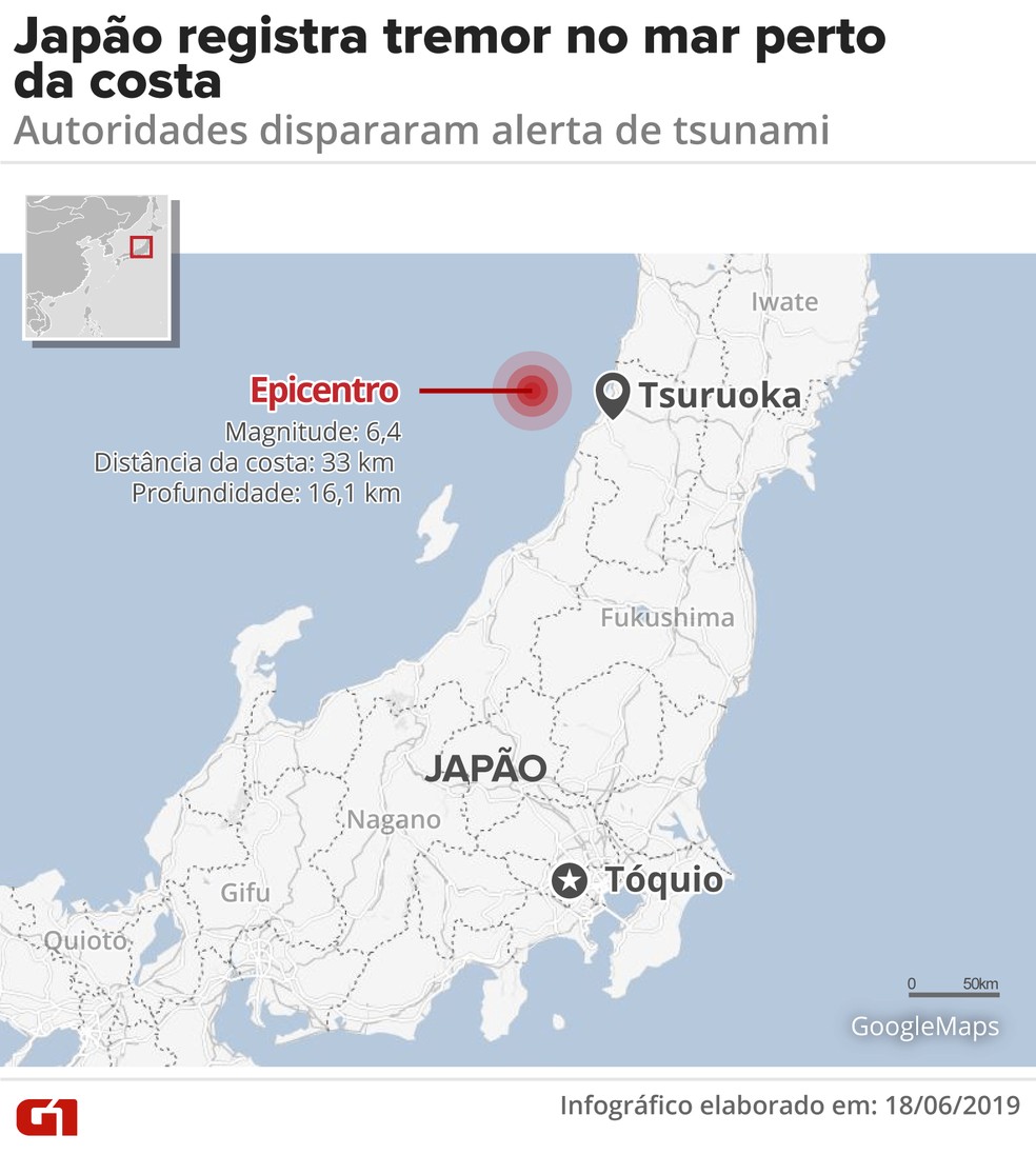 Japão tem tremor perto da costa — Foto: Infografia: Juliane Souza/G1