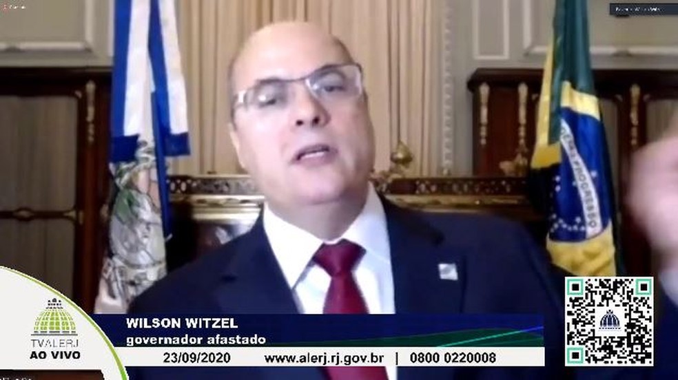 Witzel discursou por videoconferência a deputados da Alerj — Foto: Reprodução/TV Alerj