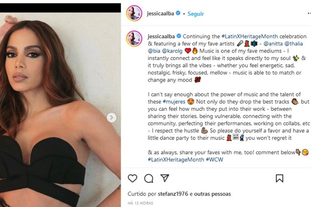 Jessica Alba elogia  Anitta (Foto: Reprodução/Instagram)