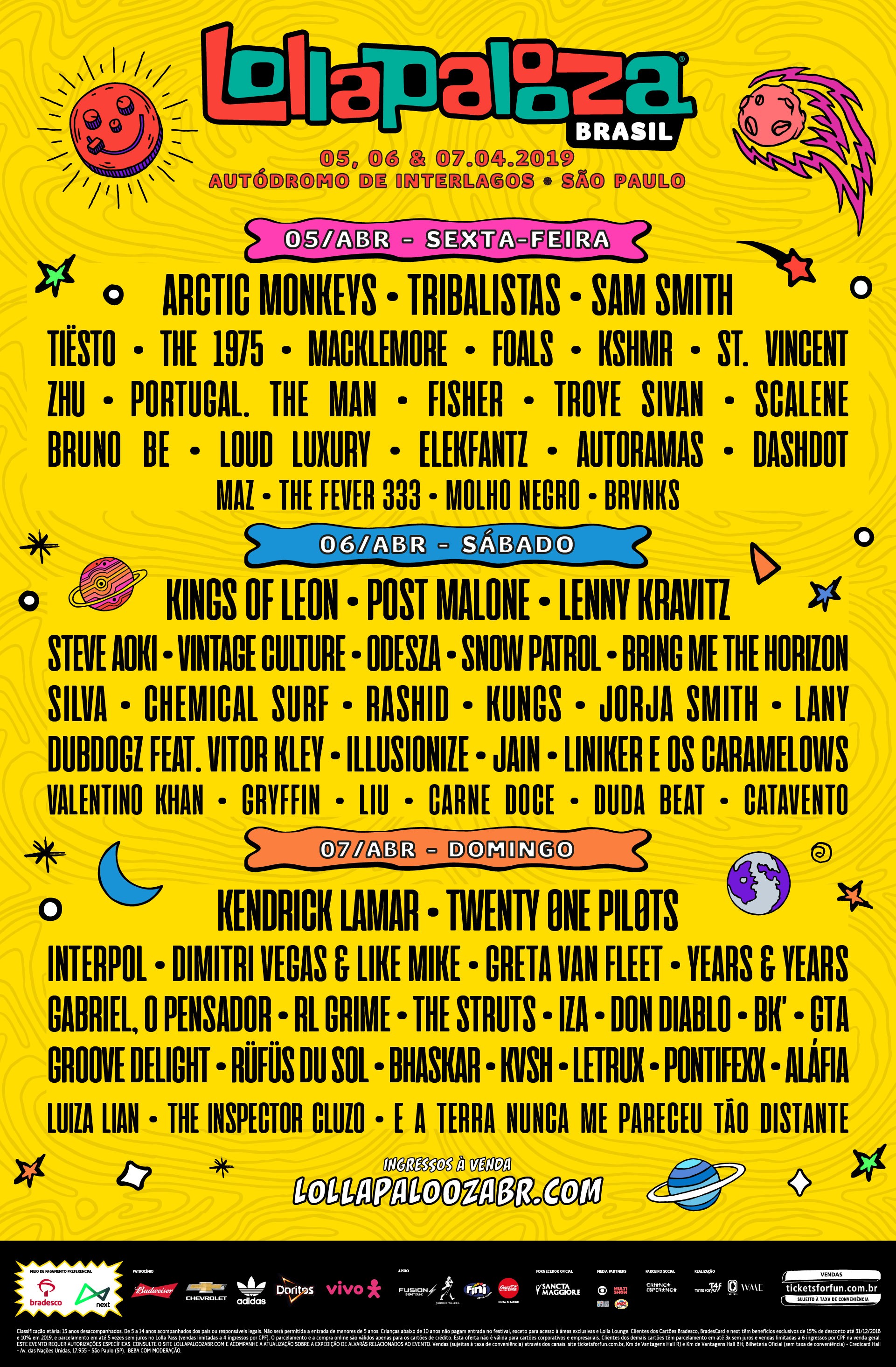 Line up Lollapalooza 2019 (Foto: divulgação)