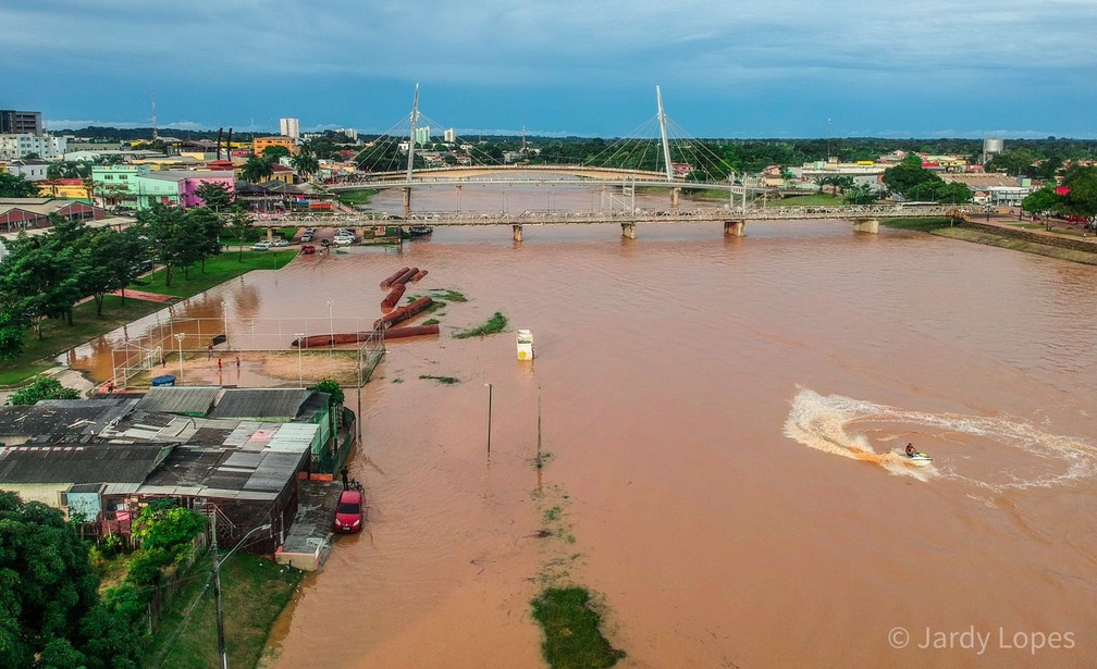 Rio Acre em Rio Branco está acima da cota de alerta — Foto: Jardy Lopes/Arquivo pessoal