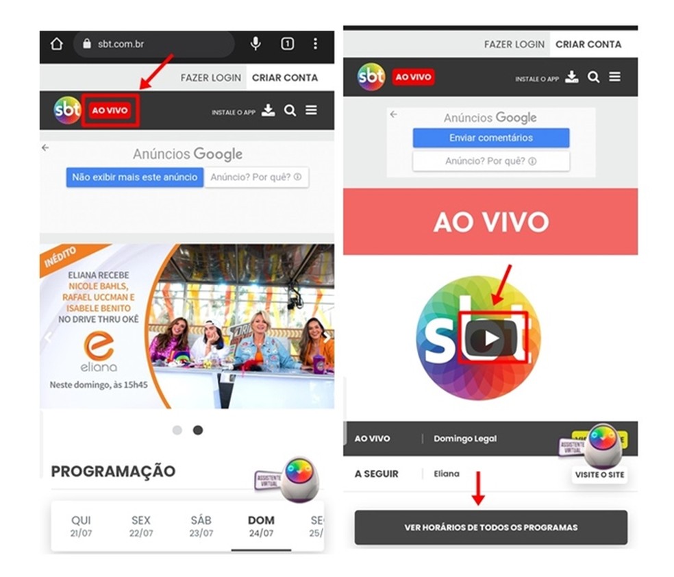 Brasil vs Paraguai pode ser acompanhado ao vivo e de graça no site do SBT pelo navegador do celular — Foto: Reprodução/Gabriela Andrade