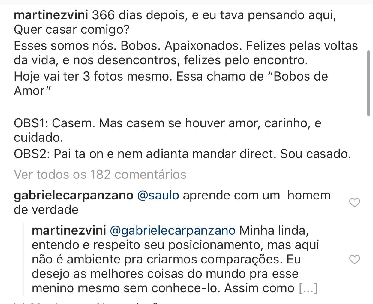 Vinicius Martinez rebate comparações com Saulo Poncio (Foto: Reprodução/Instagram )